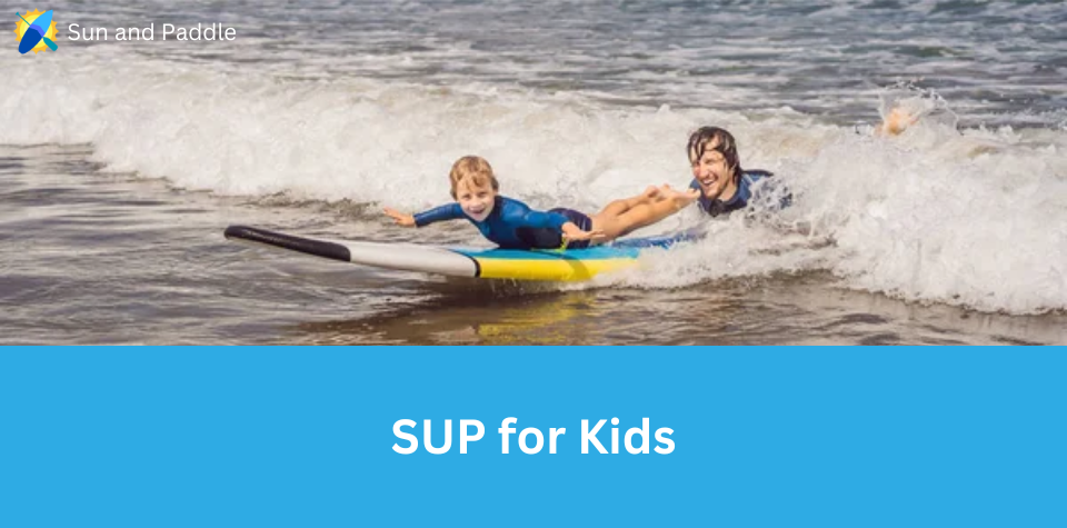 A kid practicing SUP with a parent